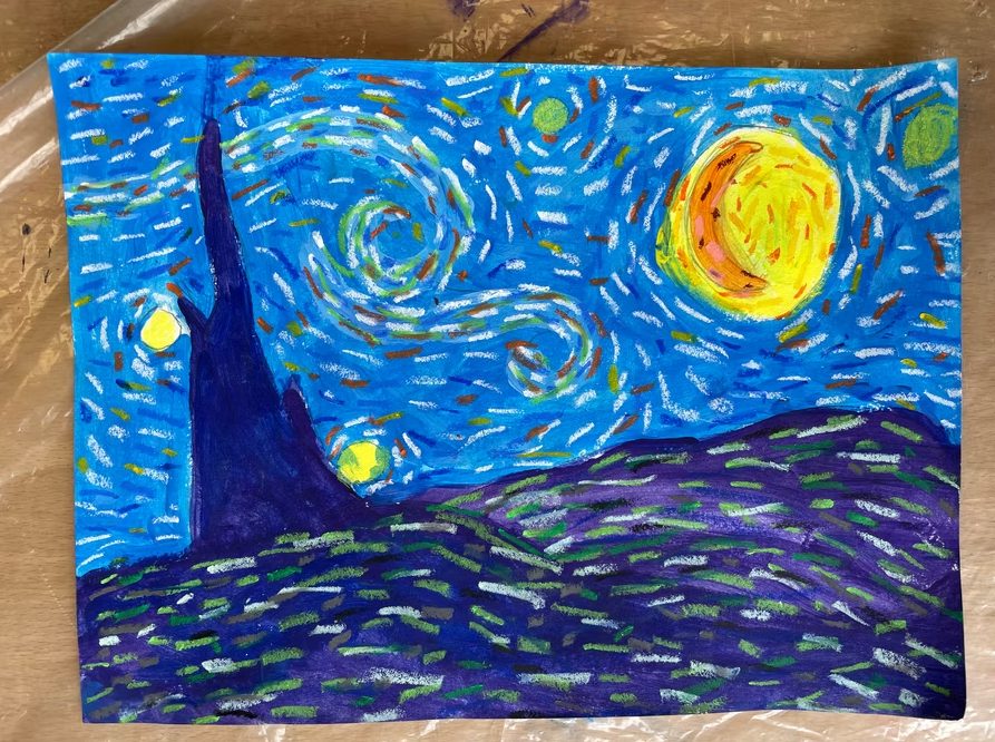 Starry Night in oil pastel
